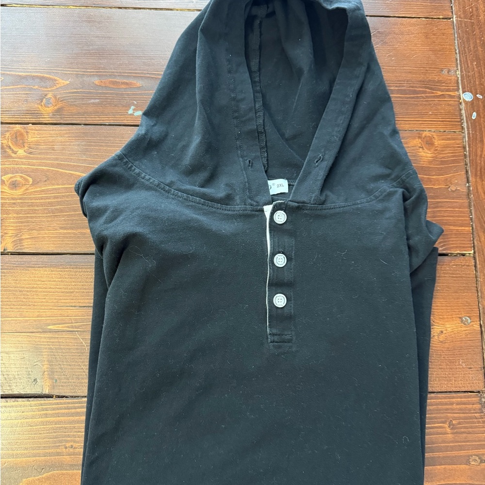 Black Hooded 1/4 Button-Up Shirt